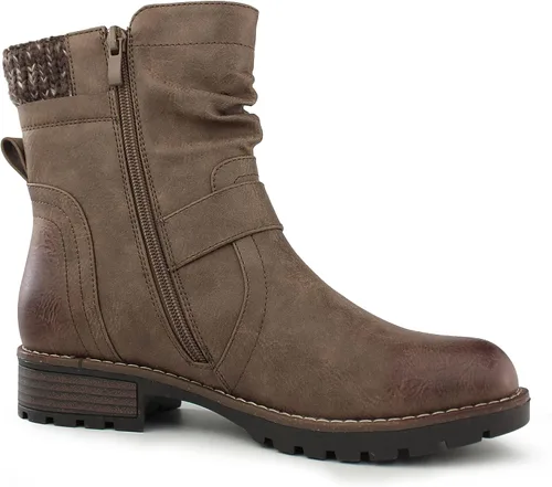 Miniatura 5 de Hawkwell Botas de combate para mujer, botas de tobillo con hebilla lateral y cremallera
