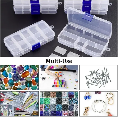 Miniatura 7 de NBEADS Paquete de 10 mini cajas organizadoras de plástico de 8 rejillas, 2.7 x 4.2 x 0.8 pulgadas, divisores de joyería de plástico transparente