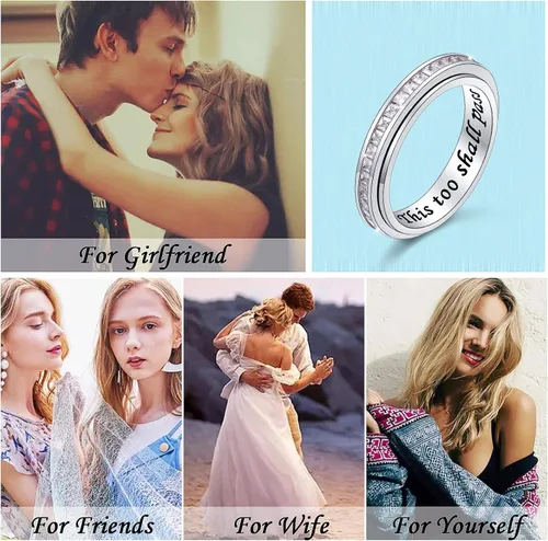 Miniatura 7 de Anillos giratorios de plata de ley S925 para ansiedad, preocupación, aliviar el aburrimiento, TDAH, autismo, banda para mujeres y adolescentes