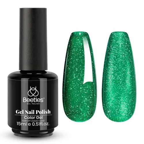 Miniatura 132 de Beetles - Esmalte de uñas de gel verde luminoso que brilla en la oscuridad, esmalte de uñas de gel que se absorbe con lámpara LED UV, arte de uñas