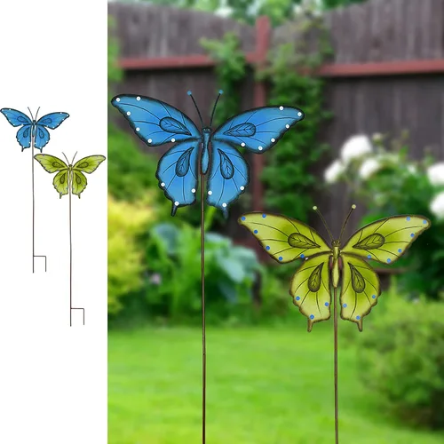Miniatura 8 de Estacas de metal para jardín, letrero decorativo para patio, decoración de camino, decoración de interiores y exteriores (mariposa azul)