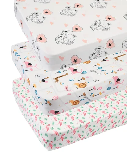 Juego de funda para cambiador, paquete de 3 unidades, tejido de punto ultra suave para bebés, niños y niñas, flamenco elefante y león Flamenco