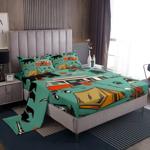 Miniatura 54 de Erosebridal American Flag Bed Sheets Twin Army Green Camo Deep Pocket Fitted Sheet for Kids Boys Girls Bear Claw Hunting Theme Bedding Set Camoflage