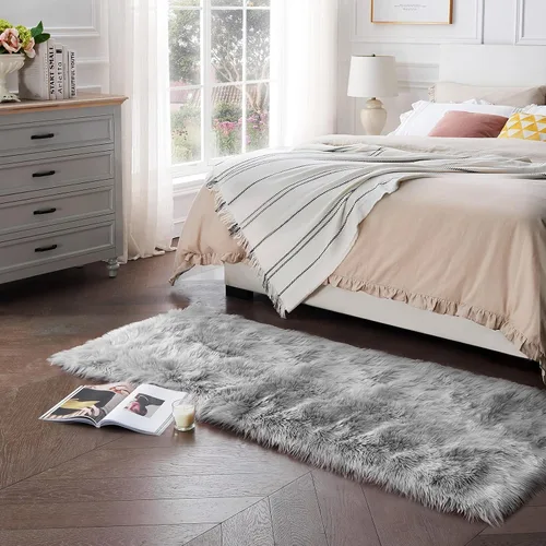 Miniatura 20 de Ciicool Alfombras de Piel de Oveja Sintética Suaves Alfombra de Piel Sintética Suave Beige Alfombra Esponjosa Funda para Silla y Sofá Alfombra