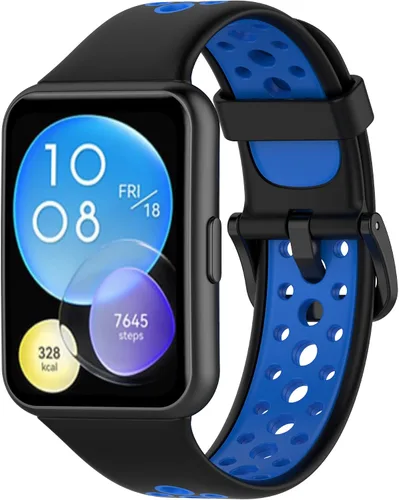 Senter Correas de repuesto de goma suave de dos colores de liberación rápida para Huawei Watch Fit 2 Smart Watch Negro/Azul