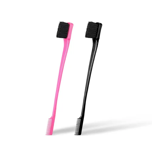 Miniatura 7 de Soft 'N Style Paquete combinado de peine de doble cara para control de bordes, 4 piezas, rosa y negro