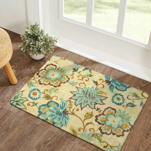 Miniatura 57 de Lahome - Tapete floral con estampado de cachemira, lavable, antideslizante, pequeño, anti-manchas, suave, para baño, entrada, dormitorio, Negro