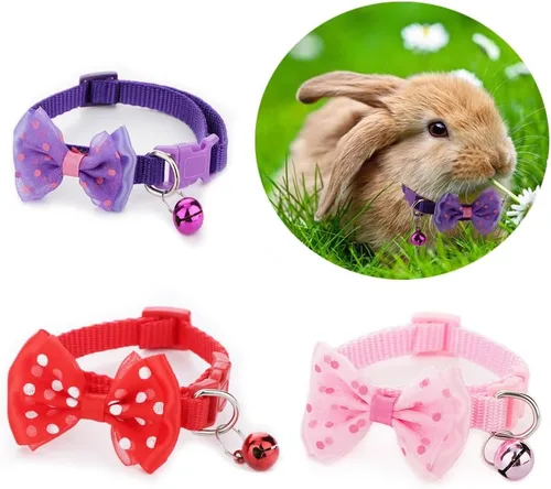Miniatura 2 de 3 collares ajustables de conejo con campana, lindo collar de conejillo de indias, lindo collar para ejercicio de animales pequeños y accesorios