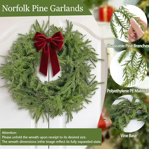 Miniatura 6 de 2 guirnaldas de pino Norfolk de Navidad, 6 pies de tacto real, artificiales, de invierno, para mesa, chimenea, valla de pared, escalera, ventana