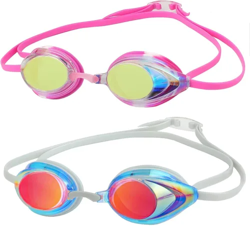Miniatura 9 de Gafas de natación, paquete de 2 gafas de natación antivaho con protección UV sin fugas para adultos, hombres, mujeres, jóvenes Magenta y negro