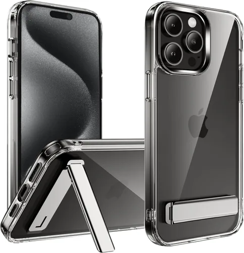 Miniatura 21 de CEDO Funda con soporte para iPhone 15, ajustable en 3 direcciones con soporte de metal, parachoques resistente a golpes de grado militar, cubierta