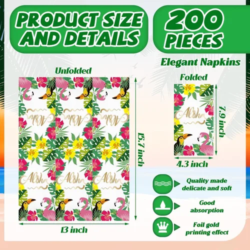 Miniatura 3 de Spiareal 200 servilletas tropicales hawaianas Aloha Luau de verano desechables para fiestas, servilletas florales para invitados, toallas de mano