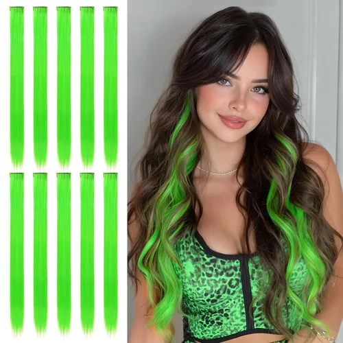 Miniatura 17 de Sofeiyan 10 extensiones de cabello sintético lacio de colores con clip de 22 pulgadas, para mujeres, niños y niñas, para Halloween, Navidad