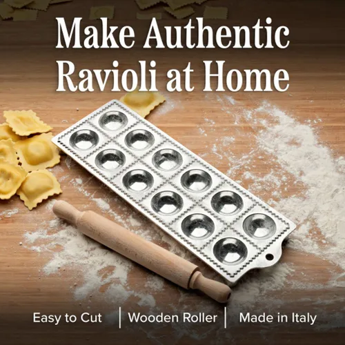 Miniatura 2 de Molde para ravioles – Cortador de pasta para hacer 12 raviolis redondos de 2 pulgadas – Máquina de pasta rellena fácil de usar con rodillo de madera