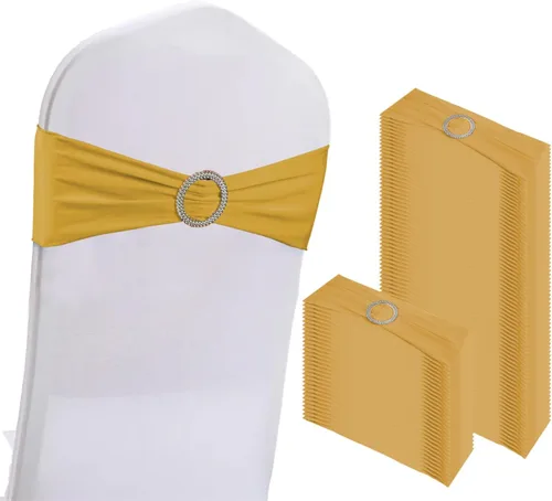 Miniatura 12 de WJWHQ 100 piezas de cintas elásticas de elastano con lazos para sillas, bandas de cubierta de silla con hebilla deslizante para eventos de boda