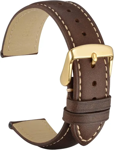 WOCCI Correas de reloj de cuero vintage con hebilla dorada de acero inoxidable, correa de repuesto, correa con 0.551in, 0.630in, 0.709in, 0.748in,