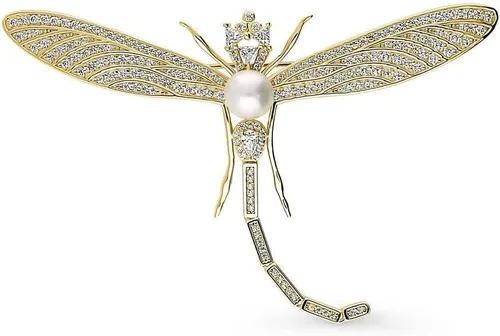 Miniatura 2 de BERRICLE Broche de plata de ley con botón blanco de libélula, perlas cultivadas de agua dulce, broche de moda para mujer, oro amarillo destellado