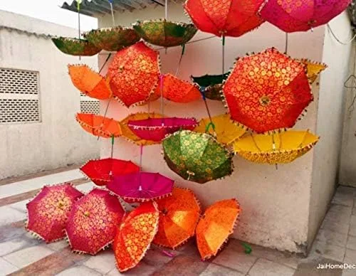 Womencrafts 20 unids mezcla al por mayor lote indio decorativo boda paraguas lote, hecho a mano hermoso colorido sol sombrilla, nuevo diseñador