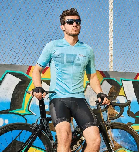 Miniatura 36 de Santic Camiseta de ciclismo para hombre, manga corta, camiseta de ciclismo de carretera, cremallera completa, UPF 50+, MTB con bolsillos