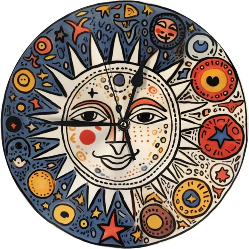 Miniatura 18 de Reloj de pared redondo de 10 pulgadas con batería de sol mexicano por flores, reloj silencioso sin tictac, estilo mexicano decorativo para sala