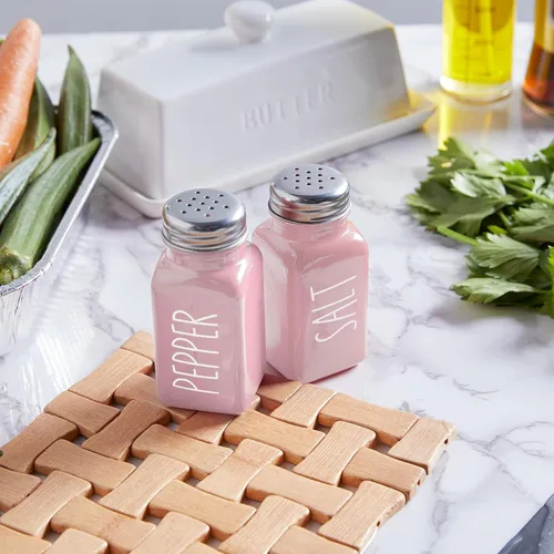 Miniatura 6 de Juego de saleros y pimenteros rosados, decoración y accesorios de cocina rosados, bonito salero de cristal para cocina y mesa, RV, campamento
