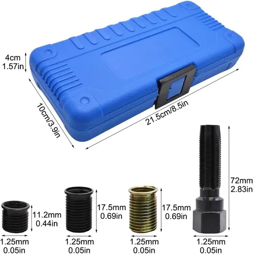 Miniatura 2 de CALIDAKA Kit de reparación de bujías de acero al carbono, 16 Uds. Herramientas de reparación de roscas M14 X 1.25 con estuche portátil