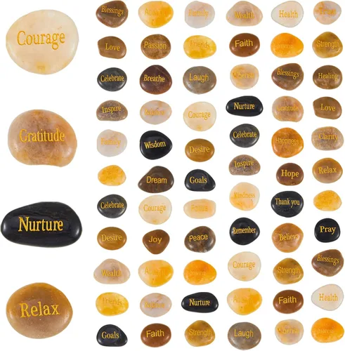 Miniatura 7 de Fabbay 40 piezas de rocas inspiradoras grabadas, piedras de aliento con palabras, juego de piedra natural de río a granel para decoración de jardín