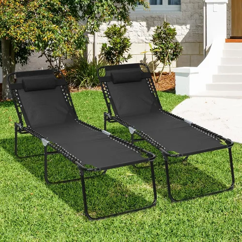 Miniatura 10 de S AFSTAR Sillón para exteriores, tumbona plegable para patio con respaldo de 4 posiciones y reposapiés de 2 posiciones, silla de playa portátil