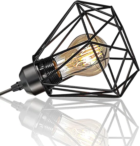 Miniatura 2 de Juego de 2 apliques de pared enchufables, luces de pared de granja con cable de enchufe, lámpara de pared rústica negra para dormitorio, mesita