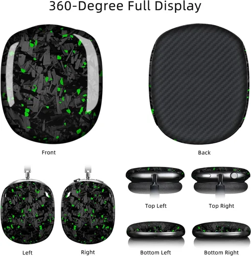 Miniatura 4 de MONOCARBON Funda de fibra de carbono real para AirPods Max (2024/2020), cubierta protectora de grado militar para auriculares Apple Max, único Verde