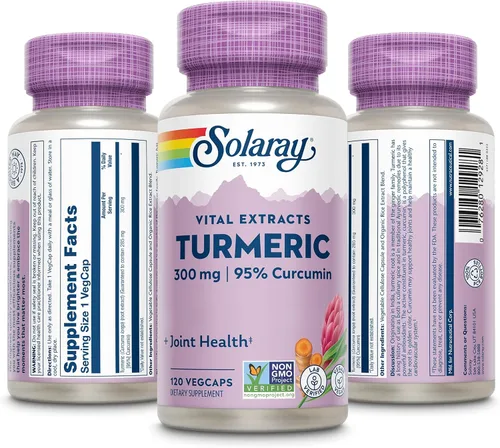 Miniatura 2 de SOLARAY Cúrcuma 300 mg - Suplemento de apoyo articular - Extracto de raíz de cúrcuma con 95% de curcumina - Apoyo a la salud de las articulaciones