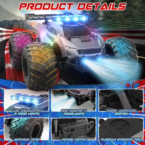 Miniatura 3 de Coche de Control Remoto EpochAir - 20km/h 1:18 Coches RC de Alta Velocidad Todo Terreno con Luz Roja Trasera y Faros y Linternas, 2.4GHz Coche
