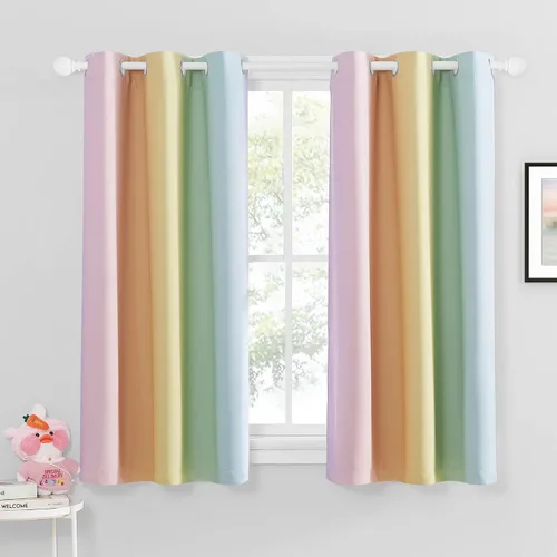 Miniatura 18 de NICETOWN Cortinas opacas arcoíris para niños, para dormitorio de princesa, sala de juegos, cortinas degradadas con aislamiento térmico y parte