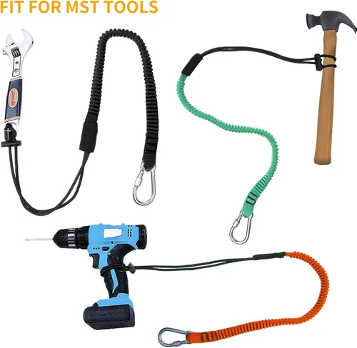 Miniatura 4 de Correa de herramienta retráctil, paquete de 3 correas de seguridad para herramientas con mosquetón de aluminio y clip de cierre y extremo de bucle