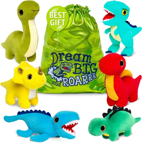 Naturally KIDS Animales de peluche, regalos para niños y niñas, juego de juguetes de dinosaurio de peluche, 6 Bolsa Dinosaurios Multicolor