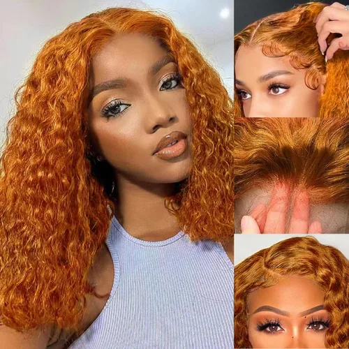 Miniatura 10 de Pelucas de cabello humano sin pegamento de 8 pulgadas, pre arrancadas, cierre de encaje 4x4, pelucas de cabello humano rizadas con onda profunda