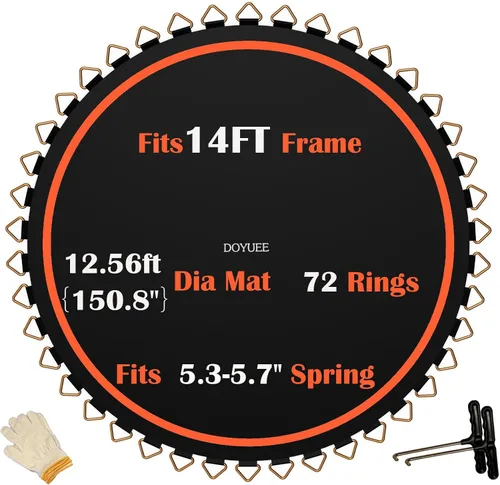 Trampoline Mat Replacement,12.56FT Diameter Mat with 72 Rings,Fits 14FT Steel Frame,Fits 5.3"-5.7" Springs, Excluding Springs and Frame