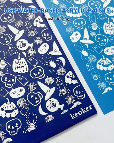 Miniatura 4 de KEOKER Pantalla de seda de Halloween para arcilla polimérica, 6 plantillas de pantalla de seda de otoño para arcilla polimérica en arcilla y otras 6