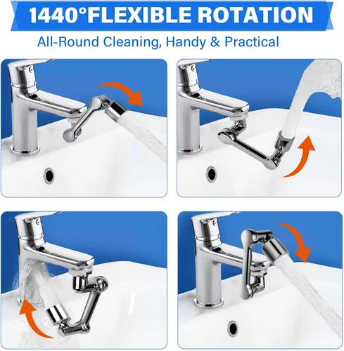 Miniatura 6 de Extensor de grifo giratorio de 360° con adaptador, cabezal rociador multifuncional para fregaderos de baño y cocina (paquete de 2 extensores)