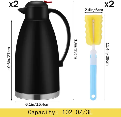 Miniatura 2 de Nuogo 2 jarras térmicas de café de 102 onzas con aislamiento de acero inoxidable de doble pared al vacío, jarra de café con cepillo para uso en casa