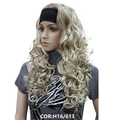 Miniatura 13 de Wiginway 18 pulgadas largo rizado ondulado peluca resistente al calor fibra sintética con diadema negro moda natural para las mujeres negro Jet