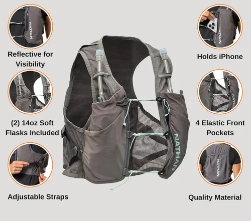 Miniatura 3 de Nathan - Chaleco de hidratación para mujer - Malla ligera, transpirable, 2 frascos de 14 oz, vejiga de 2 L, chaleco reflectante, Pinnacle Breeze