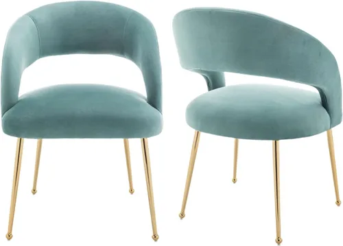 Juego de 2 sillas de comedor modernas, tapizadas de terciopelo con patas doradas y respaldo hueco, reposabrazos copetudos para sala de estar, Verde