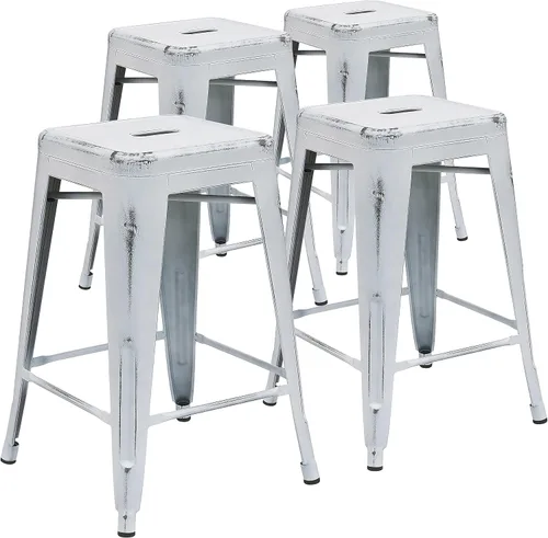 Miniatura 50 de Taburete de 24 pulgadas de alto para interior y exterior con asiento cuadrado., Metal, Negro