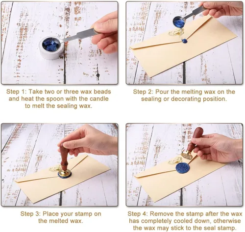 Miniatura 7 de Yoption - Sello de cera con mango de madera vintage, cabeza de latón extraíble, sello clásico de cera, ideal para adornar sobres, invitaciones