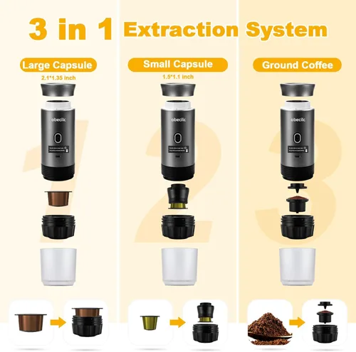 Miniatura 6 de Cafetera Portátil para Viajes, Máquina de Café Espresso de 20 Bares con USB, Cafetera de Viaje 3 en 1 con Autocalentamiento, Compatible con Café Gris