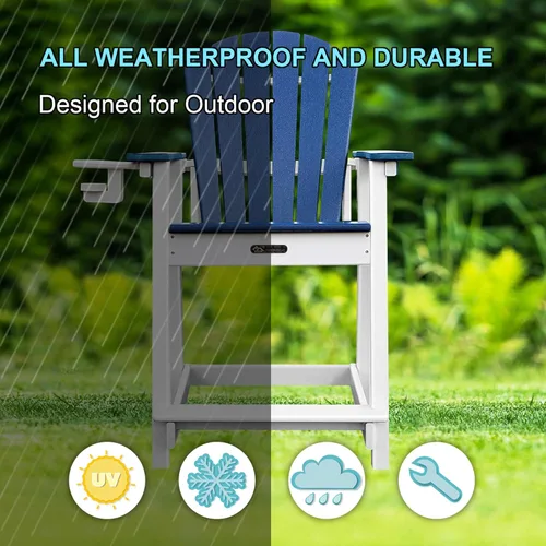 Miniatura 6 de Juego de 5 sillas Adirondack altas de bar para patio, resistentes a la intemperie, HDPE de 35 pulgadas, redondos, taburetes de bar Adirondack, mesa