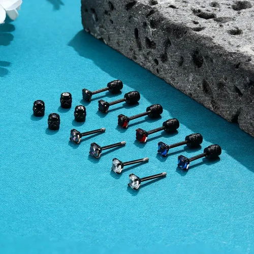 Miniatura 7 de CASSIECA 5 pares de aretes de acero inoxidable con circonita cúbica 5A arcoíris para mujeres y hombres, con diseño de arco iris 5A