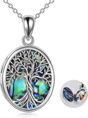 Miniatura 11 de ONEFINITY Collar con medallón de árbol de la vida, collar de plata de ley que sostiene fotos, colgante de medallón del árbol de la vida