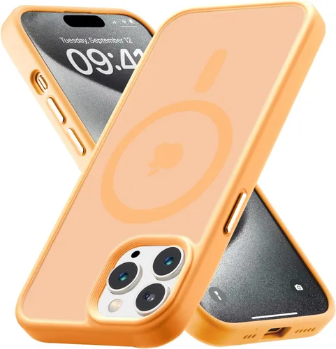 Miniatura 77 de Tigowos - Funda magnética para iPhone 15, resistente a las caídas, sensación de piel mate, a prueba de golpes, delgada, negro mate